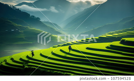 The green rice field terrace of Mu Cang Chai Vietnam 107594528