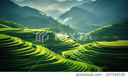 The green rice field terrace of Mu Cang Chai Vietnam The green rice field terrace of Mu Cang Chai Vietnam 107594530
