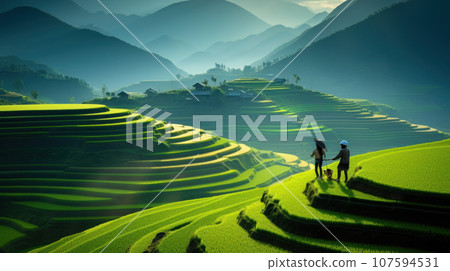 The green rice field terrace of Mu Cang Chai Vietnam The green rice field terrace of Mu Cang Chai Vietnam 107594531