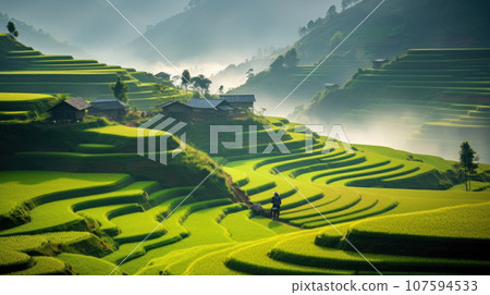 The green rice field terrace of Mu Cang Chai Vietnam The green rice field terrace of Mu Cang Chai Vietnam 107594533