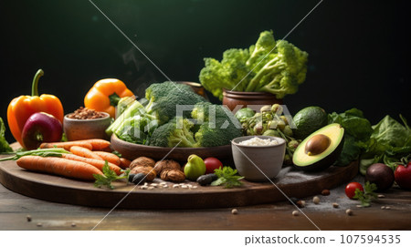 Close-up the vegan food, studio lighting Close-up the vegan food, studio lighting 107594535