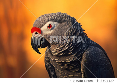 Majestic African Grey Parrot Perched on Natural Background Majestic African Grey Parrot Perched on Natural Background 107594582