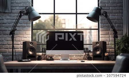 Interior home studio minimalist of content creator video editing Interior home studio minimalist of content creator video editing 107594724