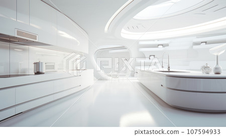 kitchen interior white tone modern futurist 107594933