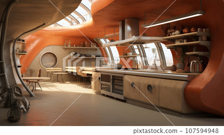 kitchen interior earth tone modern futurist 107594948