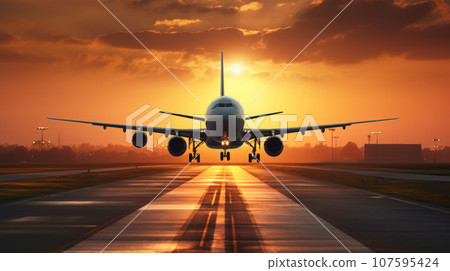 airplane take off in the airport airplane take off in the airport 107595424