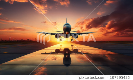 airplane take off in the airport airplane take off in the airport 107595425