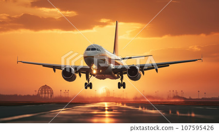 airplane take off in the airport airplane take off in the airport 107595426