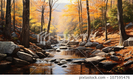 The forest autumn and stream The forest autumn and stream 107595476
