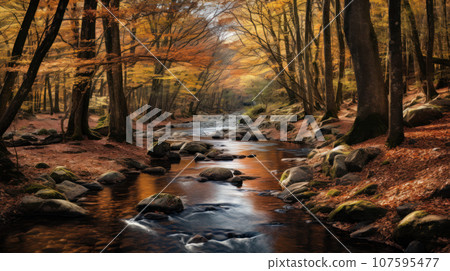 The forest autumn and stream The forest autumn and stream 107595477