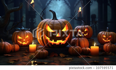 Animation of the Halloween holiday and pumpkin 107595571
