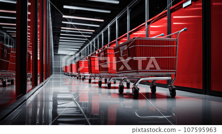 Red Boxes in a trolley in the shopping mall Red Boxes in a trolley in the shopping mall 107595963