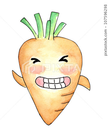 Watercolor painting of happy carrot vegetable cartoon character smiling. 107596298