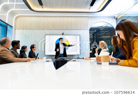 Caucasian man as manager stand in front of conference room to present the business performance 107596614