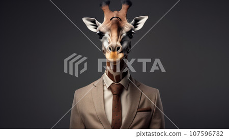 giraffe wearing suit on the grey background 107596782