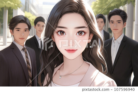 Japanese male and female businessmen 107596940