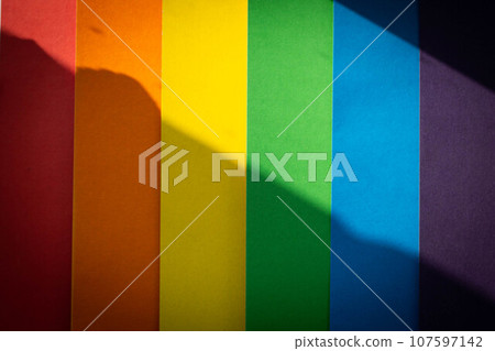 Lgbt flag. Rainbow background. Multicolored flag close up. 107597142