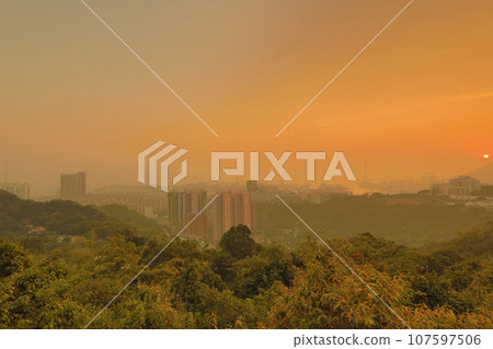 Nov 17 2015 sunset of Kwai Chung district, hong kong 107597506