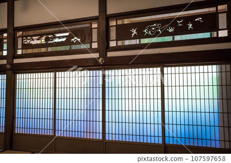 Beautiful gradation shoji screens decorate the Japanese-style room at Eiheiji Temple in Fukui Beautiful gradation shoji screens decorate the Japanese-style room at Eiheiji Temple in Fukui 107597658