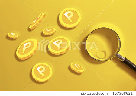 Points and magnifying glass Image where points can be accumulated Background material Points and magnifying glass Image where points can be accumulated Background material 107598621