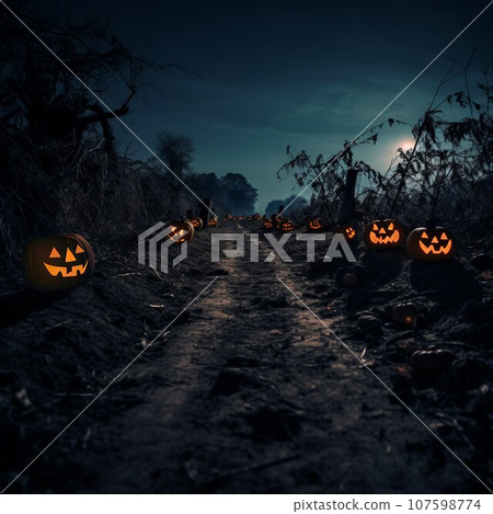 scary halloween pumpkin on dark background 107598774