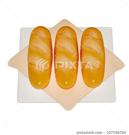 Bread Baguette 3D isolated on a transparent  background . Bakery . 3D Rendering 107598784