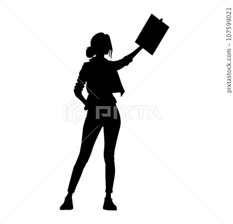 Protesters, enraged crowd of people silhouette. Silhouettes of crowd of people with raised up hands and flags. Iconic protester raised fist isolated Protesters, enraged crowd of people silhouette. Silhouettes of crowd of people with raised up hands and flags. Iconic protester raised fist isolated 107599021