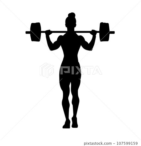 Weightlifting sport activity woman silhouettes, weightlifting, weightlifter silhouette isolated Weightlifting sport activity woman silhouettes, weightlifting, weightlifter silhouette isolated 107599159