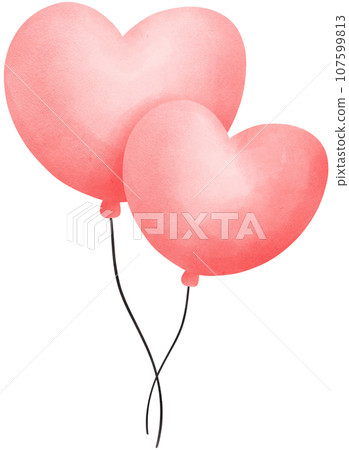 Cute pink heart shaped balloon watercolor illustration Cute pink heart shaped balloon watercolor illustration 107599813