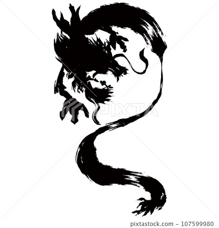 龍/龍水墨畫風格插畫素材矢量 107599980