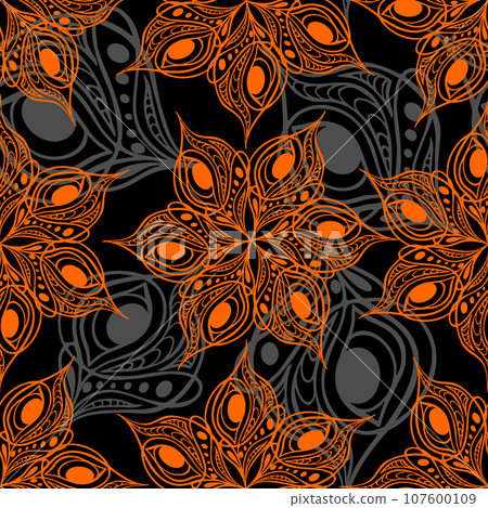 seamless pattern of abstract gray-red graphic elements on a black background, texture, design 107600109