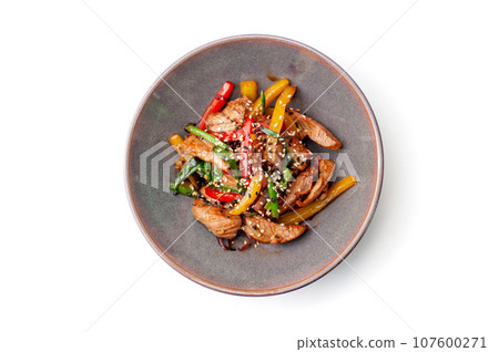 Thai beef with vegetables isolated Thai beef with vegetables isolated 107600271