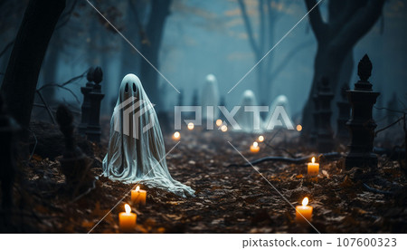 White ghost in the foggy forest White ghost in the foggy forest 107600323
