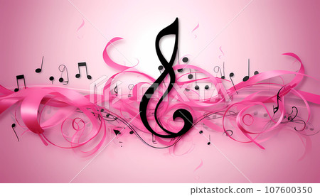Pink ribbon intertwined with musical notes Pink ribbon intertwined with musical notes 107600350