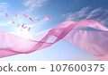 Pink ribbon soaring in the sky like a kite. Hope and freedom from breast cancer Pink ribbon soaring in the sky like a kite. Hope and freedom from breast cancer 107600375