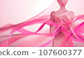Pink ribbon wraps around female figure. Breast cancer month Pink ribbon wraps around female figure. Breast cancer month 107600377
