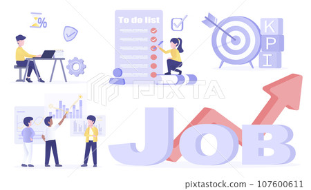 Business ideas collection set. Recruitment, job positions, finding opportunity, competition, skill, experience, human resource, hiring employees. Flat vector design illustration. Business ideas collection set. Recruitment, job positions, finding opportunity, competition, skill, experience, human resource, hiring employees. Flat vector design illustration. 107600611