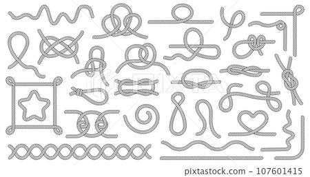 Isolated nautical knots, marine ropes frames. Sailboat and ship equipment. Decorative rope brushes, nautical travel decent vector clipart 107601415