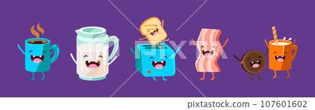 Funny Food Character with Happy Smiling Faces Vector Set 107601602
