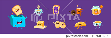 Funny Food Character with Happy Smiling Faces Vector Set Funny Food Character with Happy Smiling Faces Vector Set 107601603