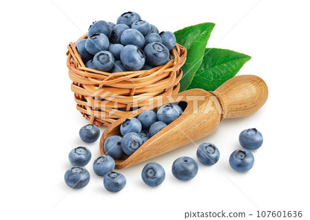 blueberry in wooden scoop isolated on white background blueberry in wooden scoop isolated on white background 107601636
