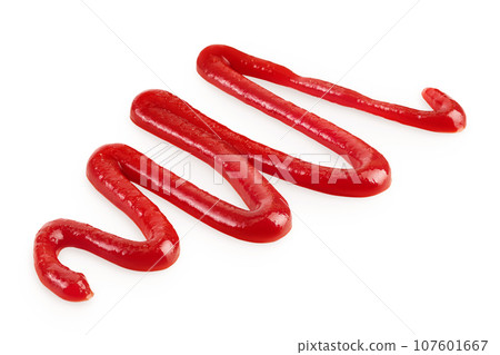 Red tomato sauce or ketchup isolated on white background . Top view. Flat lay 107601667