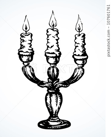 Candlestick with three candles. Vector drawing 107601761