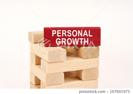 Business concept. On the wooden planks there is a red one with the inscription - Personal Growth Business concept. On the wooden planks there is a red one with the inscription - Personal Growth 107601973