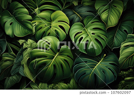 Exotic Monstera Leaf Seamless Pattern for Summer Vibes. AI Generative. 107602097