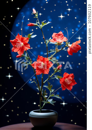 Decorative red flowers on starry background Decorative red flowers on starry background 107602119