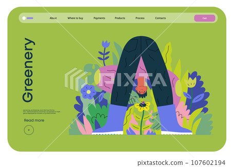 Greenery, ecology -modern flat vector concept illustration of a male gardener carrying the plants. Metaphor of environmental sustainability and protection, closeness to nature 107602194