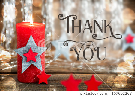 Text Thank You, With Candle, Christmas Background 107602268