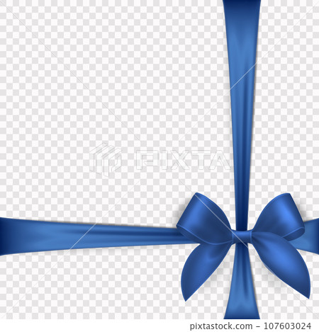 Vector 3d Realistic Blue Gift Ribbon, Bow for Greeting Card, Gift Isolated on Transparent Background. Bow Design Template, Concept for Birthday, Christmas Presents, Gifts, Invitation, Box 107603024