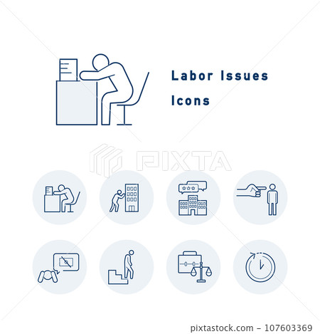 Color icon set related to labor issues, black companies, and work style reform 107603369